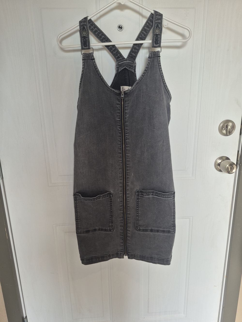 Hollister Washed Black Denim Pinafore Dress with Front Zip